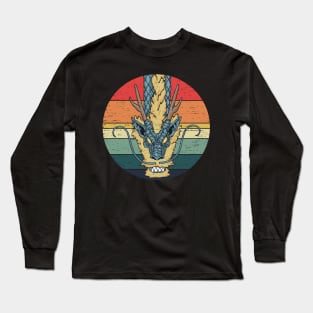 Oriental Blue Dragon Retro Sunset Distressed Rainbow Colors Long Sleeve T-Shirt